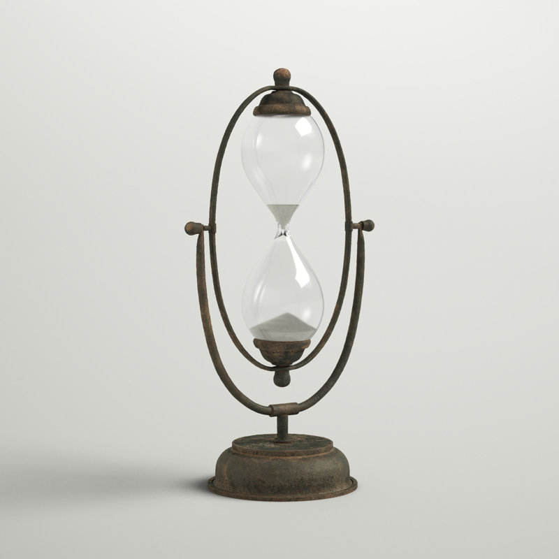 Decorative Metal Hourglass with White Sand, Black