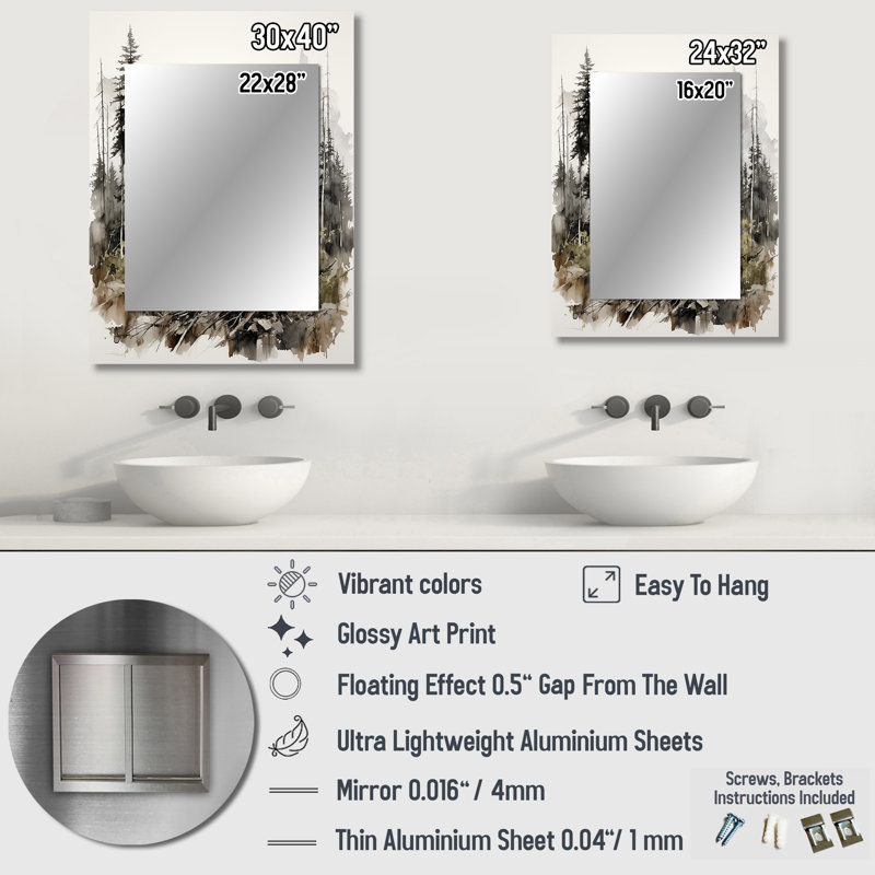 Bear Wild Majesty II - miroir décoratif ours, miroir mural brun, impression d'art en métal, 32 po x 24 po