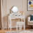 Compact Makeup Vanity Table with Reversible Mirror, Dressing Table Set with Stool, Space-Saving Beauty Station for Small Places, White
