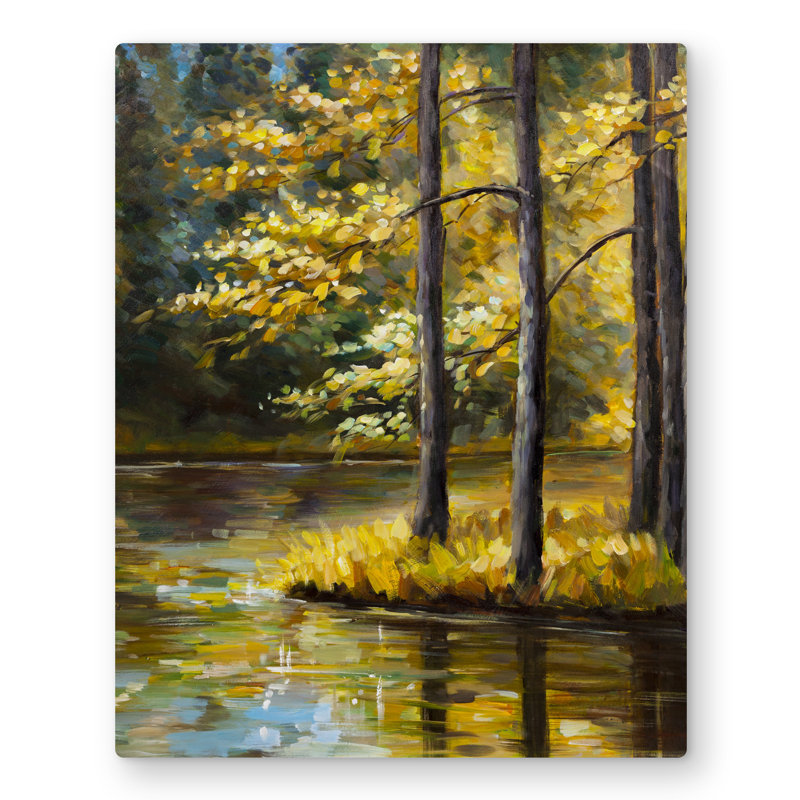 Fall Landscape by the Water - Trees Livingroom Metal Print
