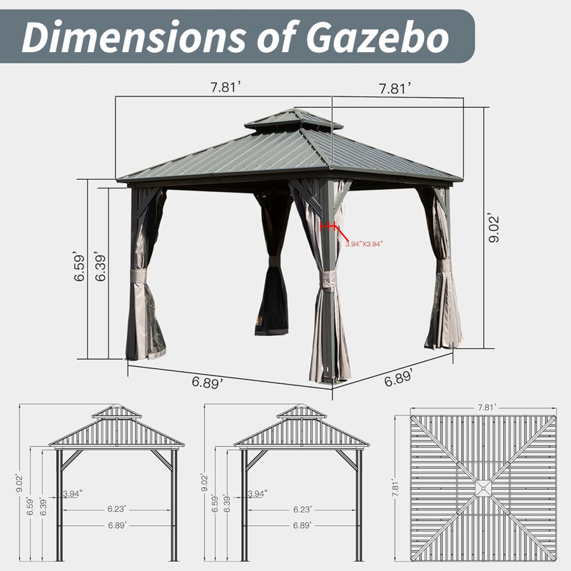 Compact Hardtop Gazebo with Double Roof & Bug Netting – Perfect for Small Spaces, Gray