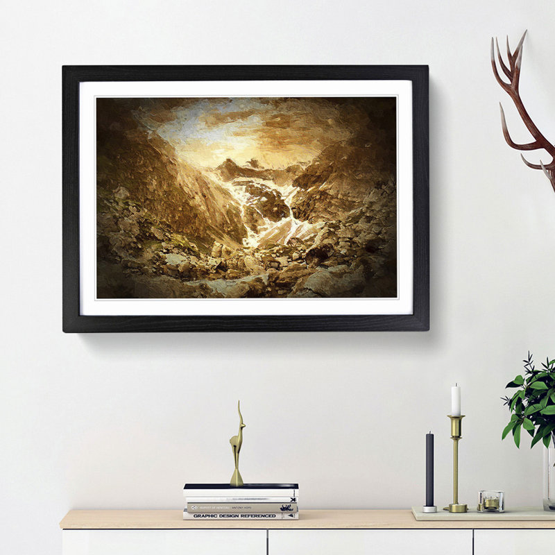 Golden Mountain Valley - Picture Frame Painting Print, Black Framed, 27cm H x 36cm W x 2cm D