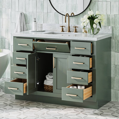 Tidworth 48'' Solid Wood Single Bathroom Vanity with 1.5'' Carrara Marble Top Sink