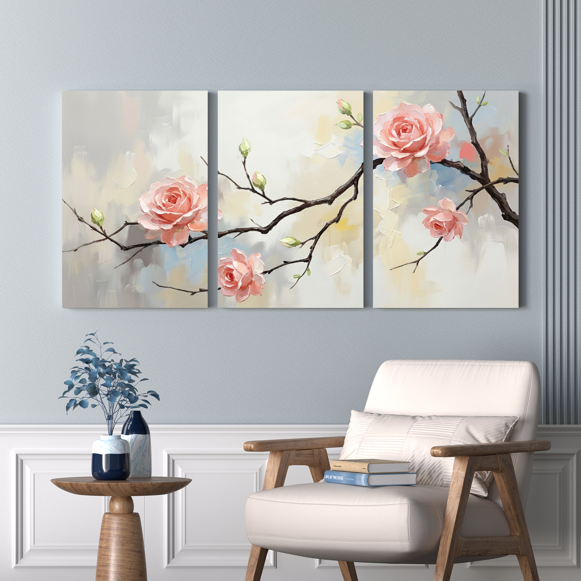 Alcott Hill Pink Rose Branches Oil Painting Print Canvas Wrapped Wall ...
