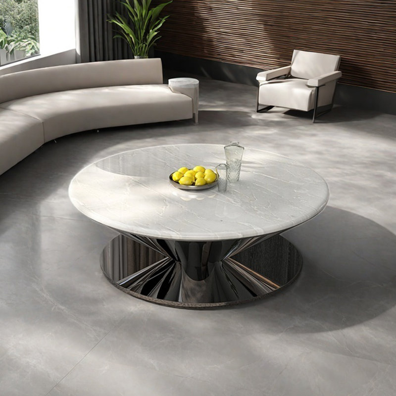 Table basse simple en marbre,  H 15 po x L 35,4 po x l 35,4 po, Blanc