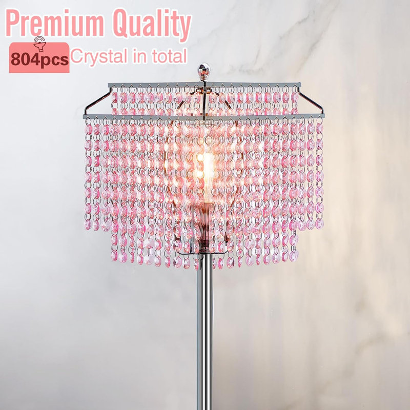 64.2'' Chrome LED Novelty Floor Lamp with USB, Brushed Silver, Pink