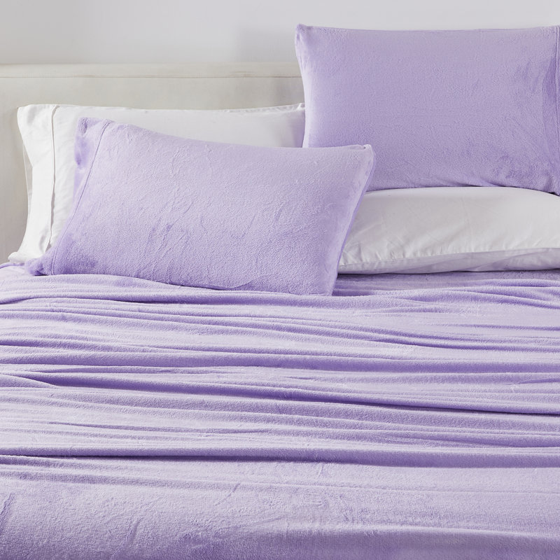 Ultra Soft Micro Plush Velvet Solid Sheet Sets, Purple, Queen Sheet w/ 1 Fitted Sheet&2 Pillowcases