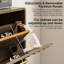 Rangement pour chaussures autoportant moderne noyer Mid-Century 31,5 po Design avec 2 tiroirs à couvercle rabattable pour couloir, tablette réglable, panneau de rangement à poignées rondes en métal et entrée tactile, deux couches