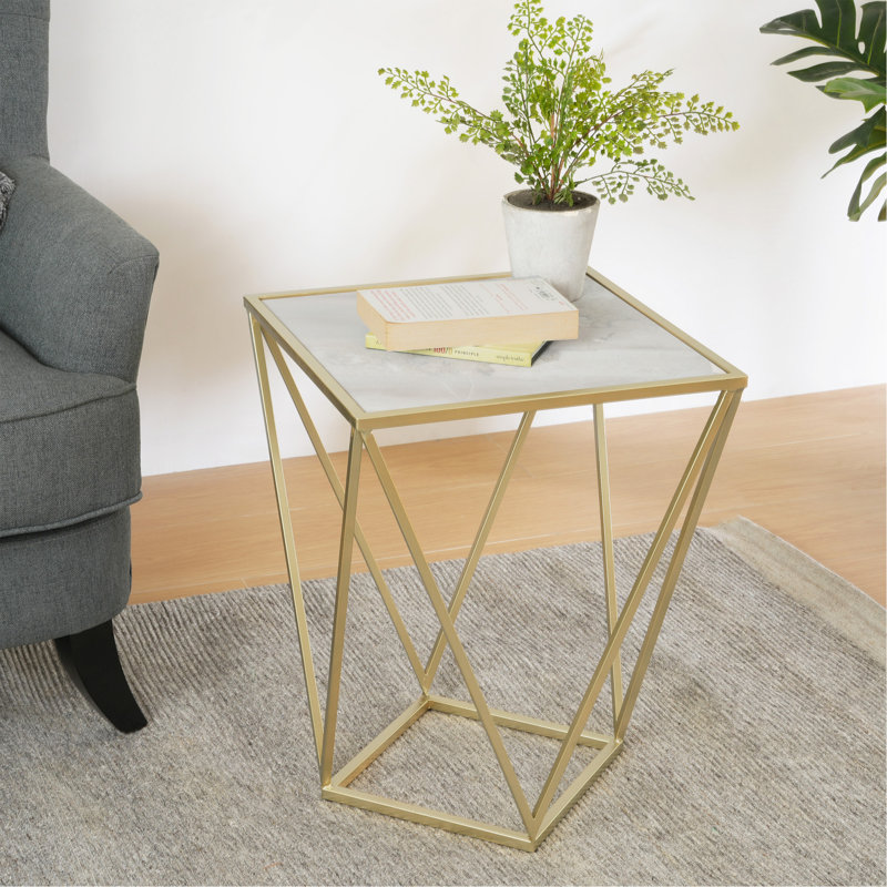 Table d'appoint en verre Creative, couleur or et blanc