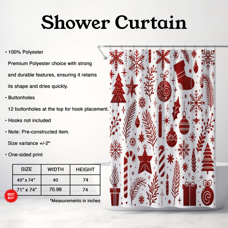 Rideau de douche standard 1 pièce Shimmering Christmas, H 74 po x l 40 po