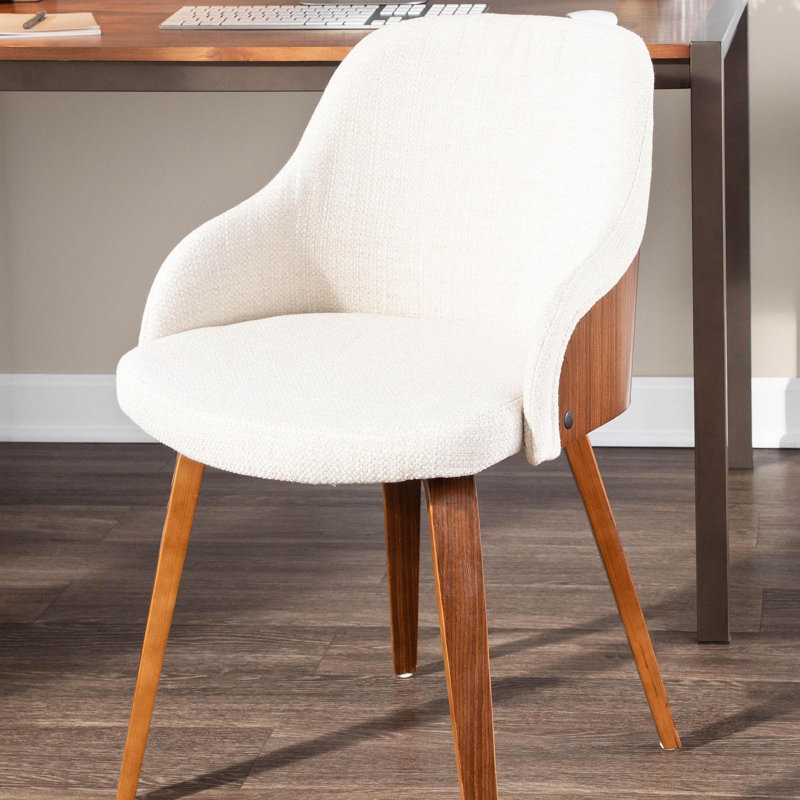 Chaise de salle à manger / d'appoint en bois de noyer et tissu crème