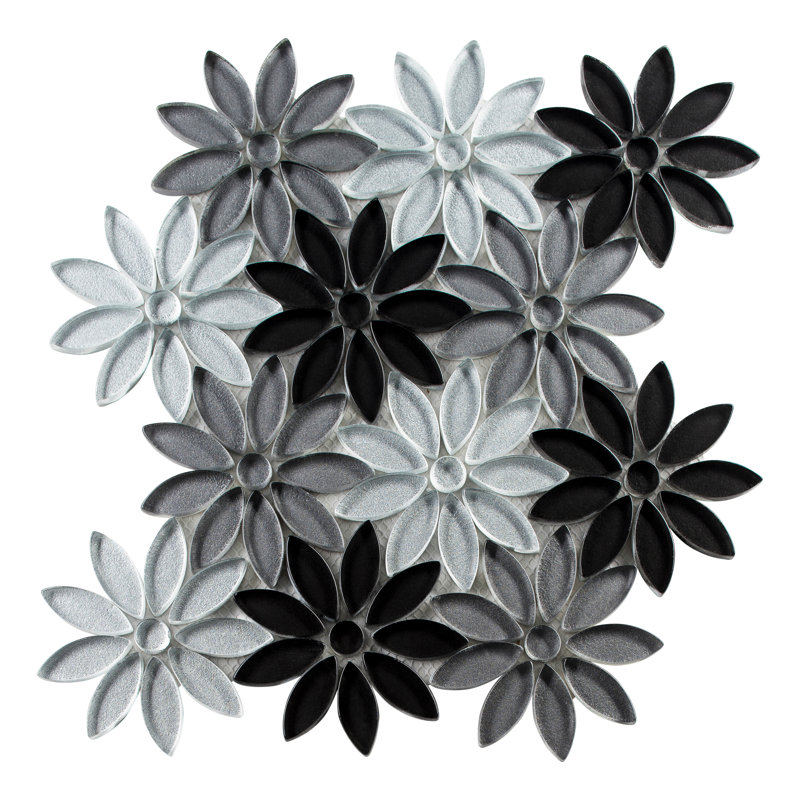 Fresh 12" x 10" Glass/Stone/Aluminum Flower Pattern Mosaic Wall Tile, Ticia