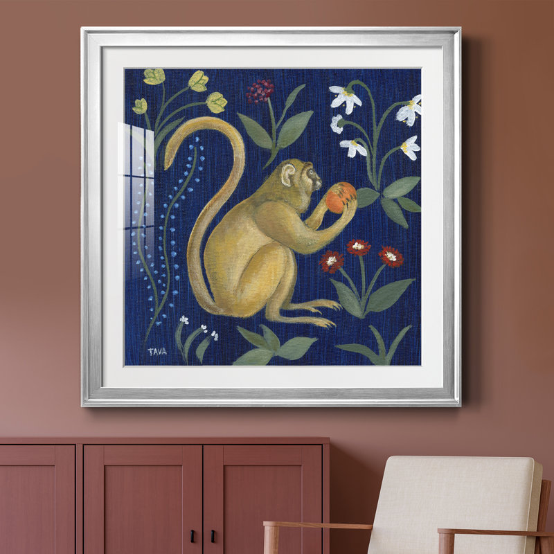 Venezia Monkey Garden I - peinture encadrée, H 30,5 po x l 30,5 po x P 1,5 po, Encadrement argenté