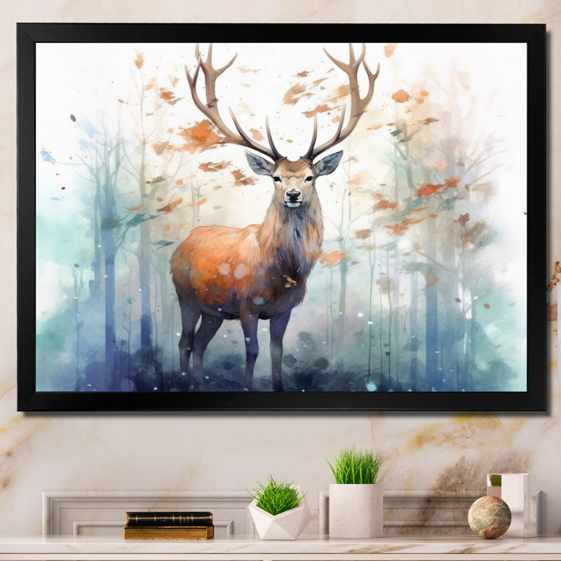 Woodland Wanderers - Deer, art mural, Cadre simple noir, H 12 po x l 20 po x P 1 po