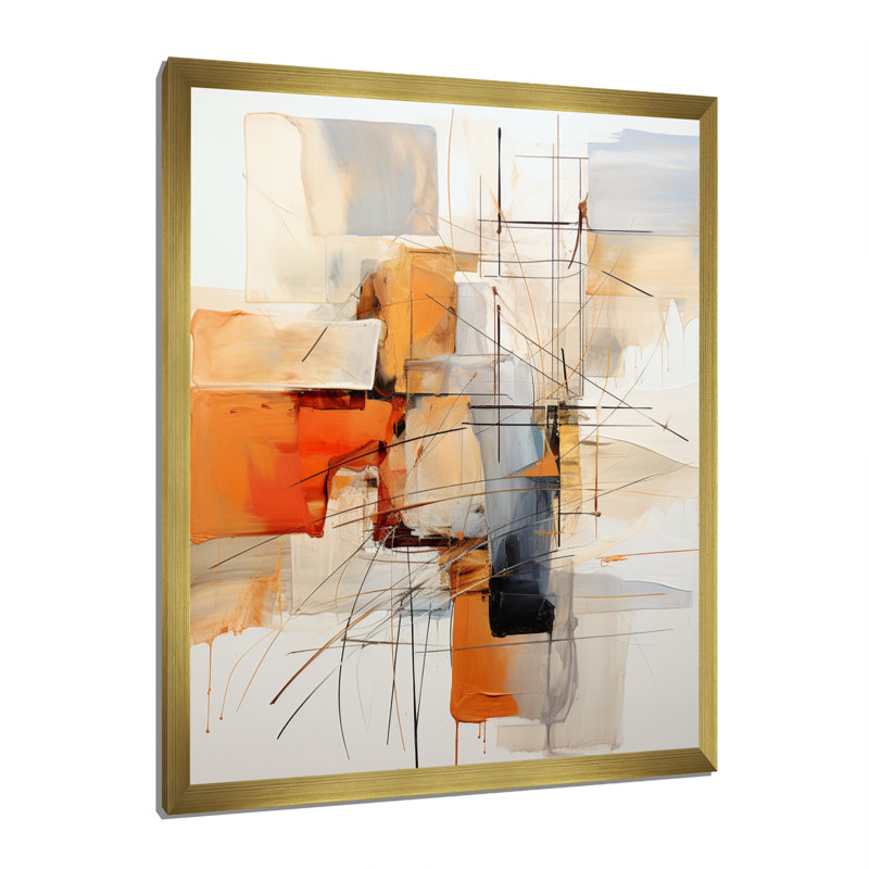 Orange orange et gris, art abstrait sur toile, Impression encadrée, H 32 po x l 24 po x P 1 po, Doré