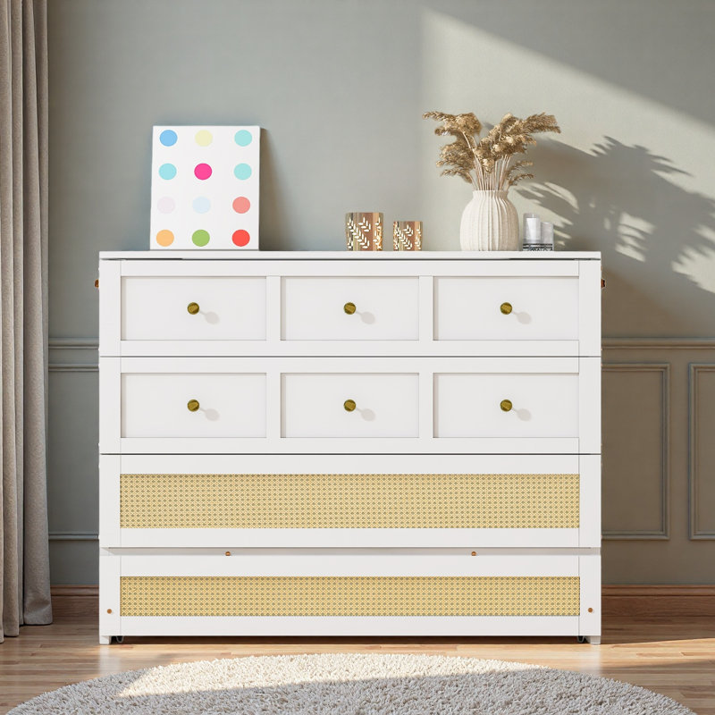 Lit escamotable double avec grands tiroirs, Blanc