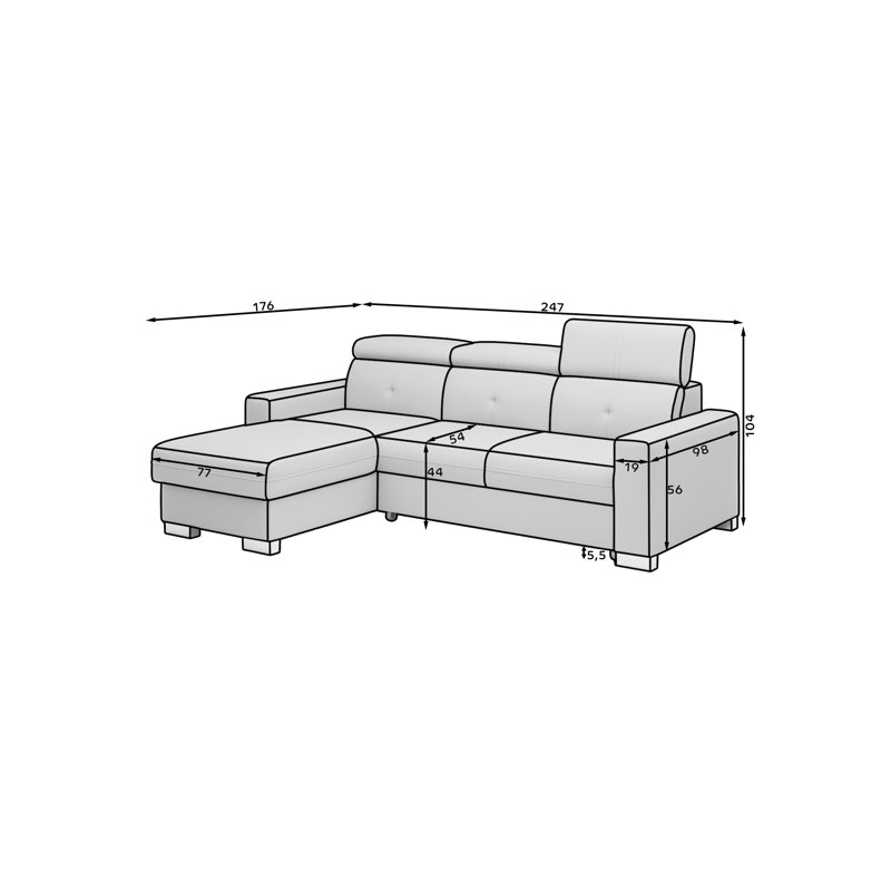 Korff 3 Seater Sofa Bed, Light Grey, Left Hand Facing