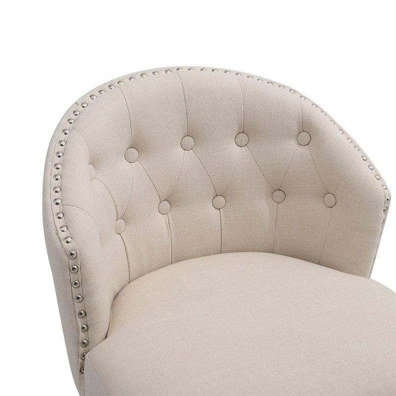 Solange Swivel Upholstered Counter Stool with Solid Wood Frame, Creamy White