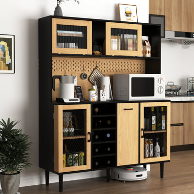 Armoire 59 po avec rangement caché - noir et naturel pour garde-manger