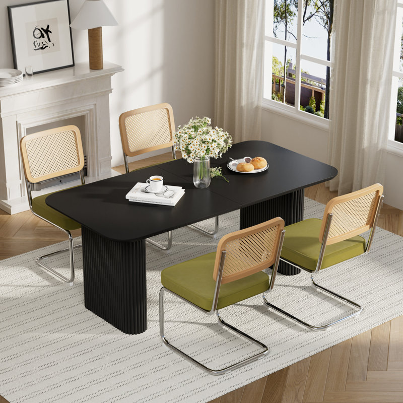 Ensemble de tables de salle à manger 70,9 po Modern, 5 pièces: table, 4 chaises, Vert olive, Noir