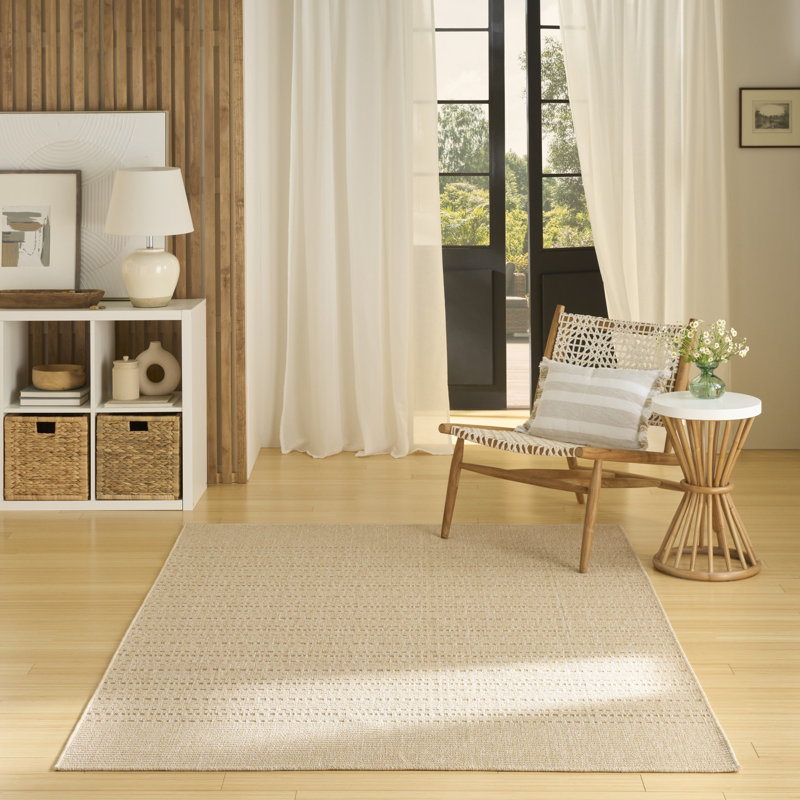 Tapis intérieur / extérieur rayé Tulum, Rectangle 5 pi 3 po x 7 pi, Ivoire/Crème