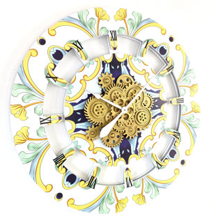 Wall Clock Oversized 36" for Living Room with Real Moving Gears Italy Style