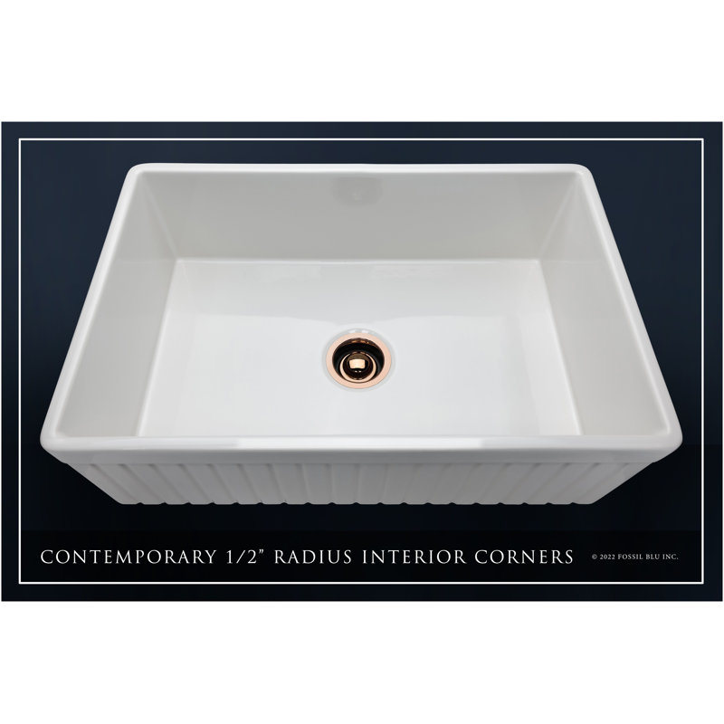 Luxury Solid Fireclay Farmhouse Sink, Polished Rose Gold Accessories