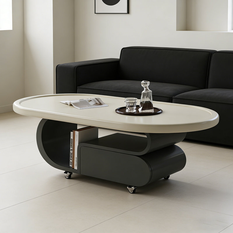 Table basse légère de luxe avec tiroir à roulettes, H 17,71 po x L 51,18 po x l 27,55 po, Noir