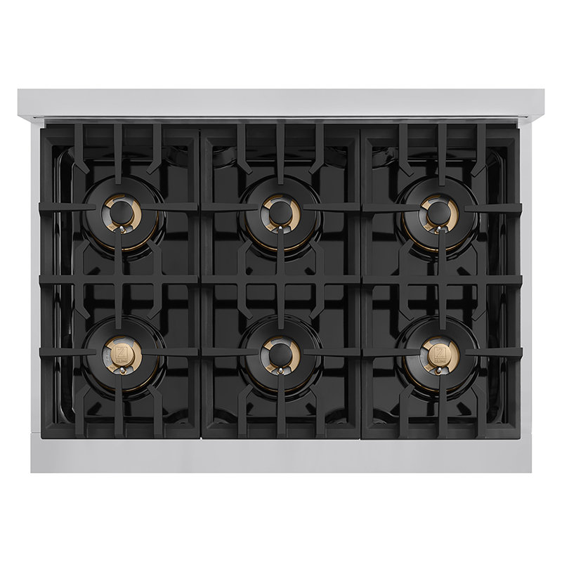 Surface de cuisson à gaz avec 36 brûleurs en acier inoxydable ZLINE, Acier inoxydable, Acier inoxydable satiné