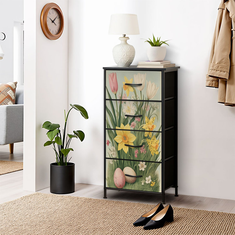 4 Drawer Dresser for Bedroom, Narrow Chest of Drawers, Wooden Top and Study Iron Frame 18"x37.5"-(WxH)