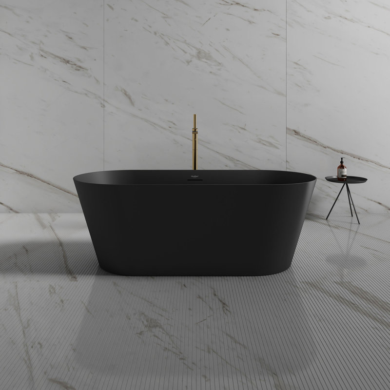 Baignoire de trempage autoportante noire en acrylique avec trop-plein et bonde escamotable 59 po. X 27,5 po. MonBlari