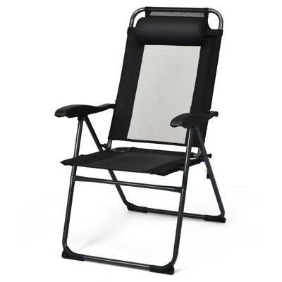 Gymax 4pc Folding Chairs Adjustable Reclining Chairs With Headrest Patio Garden Black