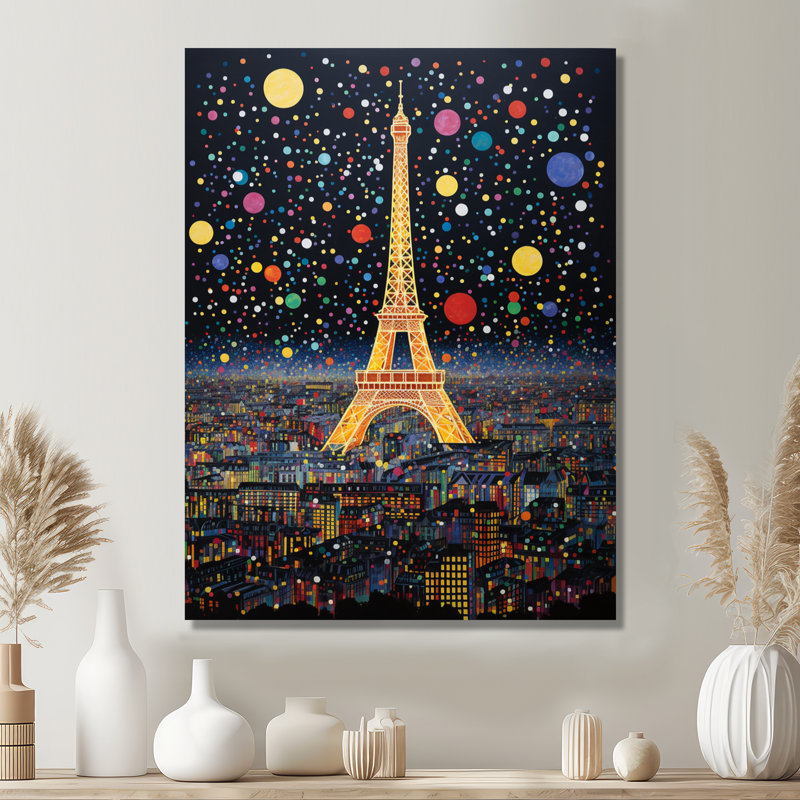 Feux d'artifice du Nouvel An, Paris, Tour Eiffel III, H 40 po x l 30 po, Toile tendue