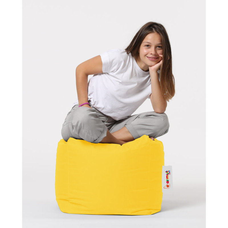 45cm Wide Round Solid Colour Pouffe Ottoman, Yellow