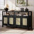 Sideboard with Push-to-Open Rattan Doors, Bohemian Black Storage Cabinet for Living/Dining Room | Solid Wood+MDF-200725514