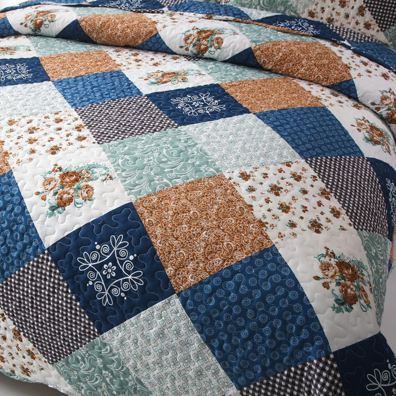 Ensemble de couvre-lit toutes saisons 3 pièces, Bleu, Courtepointe très grand et 2 très grandes taies 