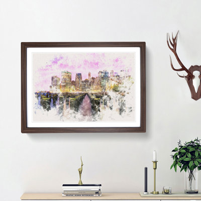 Manhattan from Brooklyn Bridge Watercolour - Picture Frame Graphic Art Print