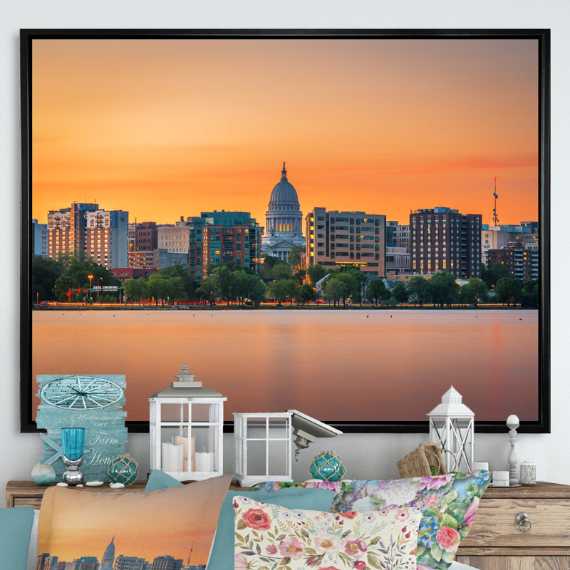 «Madison Wisconsin Skyline - Alabama Large», art mural, H 16 po x l 32 po x P 1 po, Cadre flottant noir