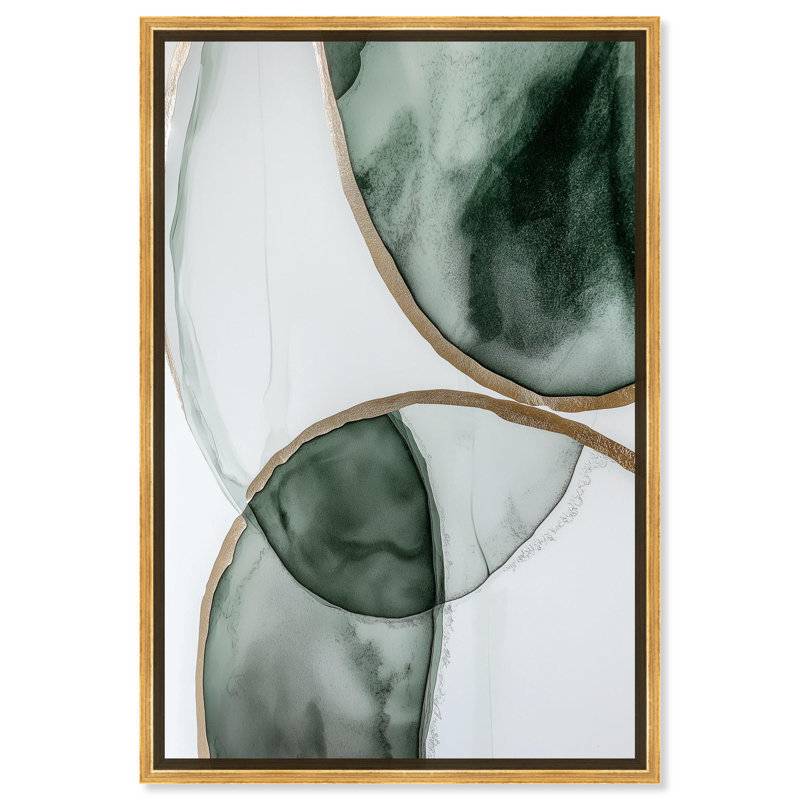«Moss and Mist», art abstrait vert par Art Remedy, Cadre doré, H 31 po x l 21 po x P 1,2 po