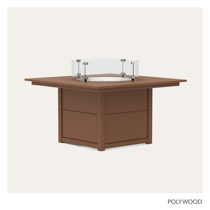 POLYWOOD Square 42" Fire Pit Table, Teak