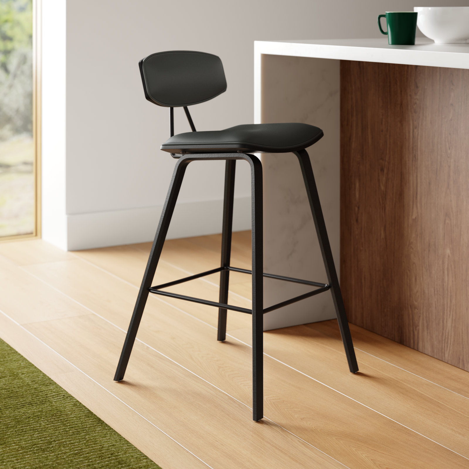 Payton Vegan Leather Bar & Counter Stool, Bar Stool (29" Seat Height), Gray Faux Leather, Black