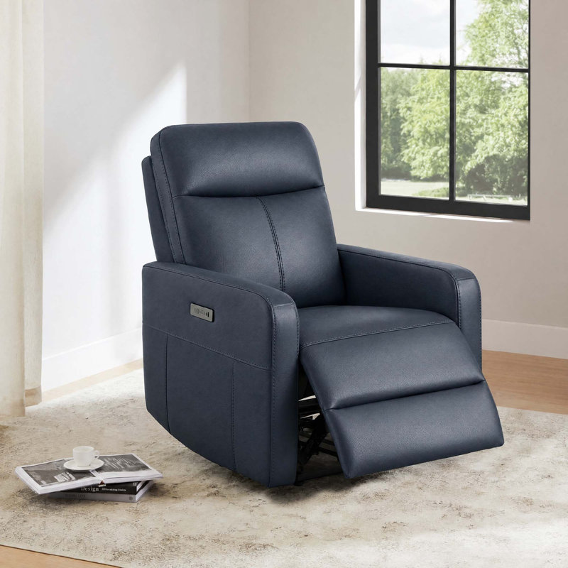 Fauteuil inclinable électrique en cuir véritable 33 po Leena, Marine