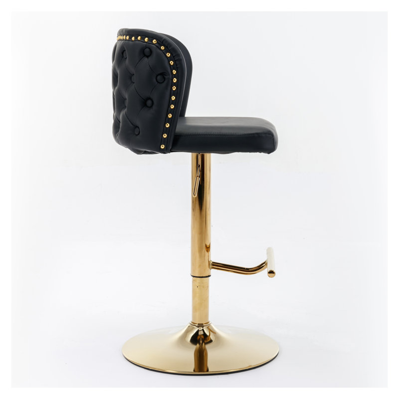  Ensemble de 2 tabourets de bar pivotants, réglables en hauteur, avec tabourets de bar rembourrés en polyuréthane noir moderne à dossier plein et capitonnés, pour bistro et îlot de cuisine
