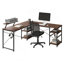 Bureau industriel en L avec tablettes de rangement, noyer