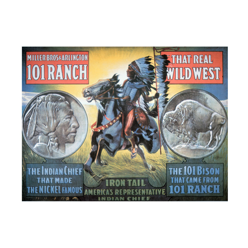 «American School 101 Ranch Wild West Show», vedette avec queue de fer, art sur toile 1913, H 14 po x l 19 po