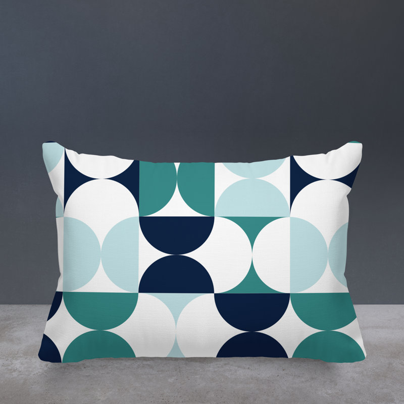 Griffin Geometric Minimalist Indoor/Outdoor Throw Pillow, Turquoise/Navy Blue