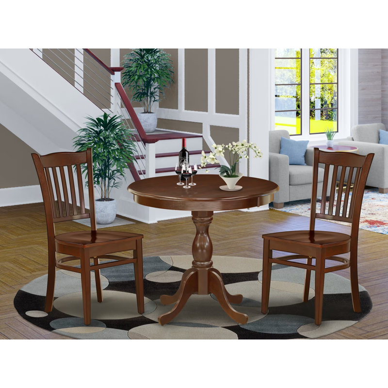 Dining Table Set for Small Spaces Contains a Round Kitchen Table with Pedestal and Dining Chairs, 3 Pieces: Table, 2 Chairs