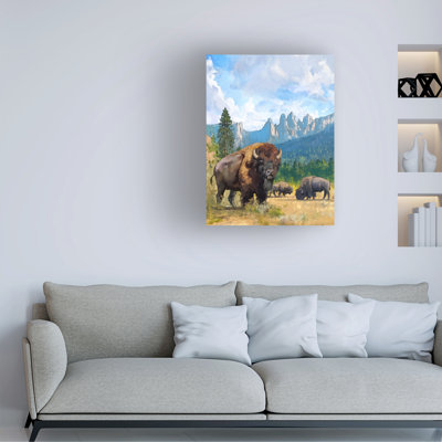 Art mural sur toile tendue - Illustration de David Owens «Bison in the Badlands» pour décoration de salon, de chambre à coucher ou de bureau - 18 x 24