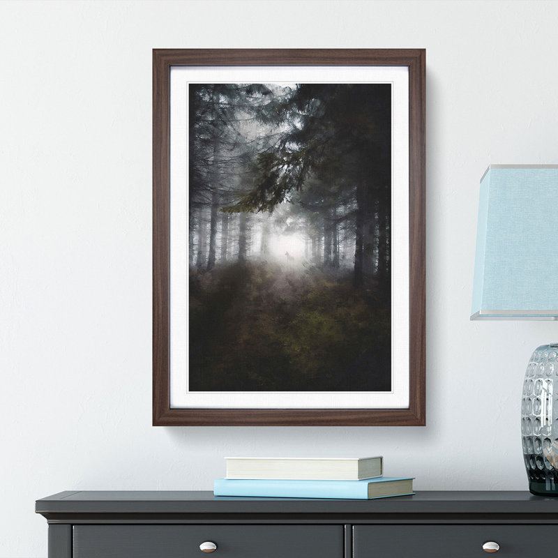 White Wolf in a Forest - Picture Frame Painting Print, 63cm H x 45cm W x 2cm D, Walnut Framed
