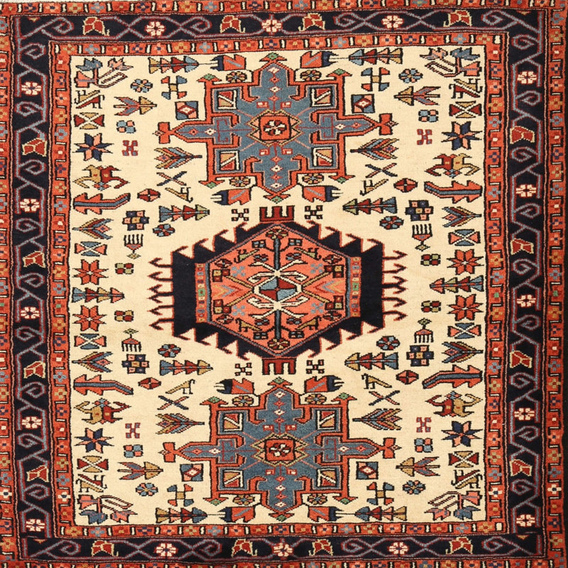 Tapis oriental rouge / crème, Carré 6 pi